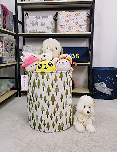 Queenlala Large Storage Basket,Laundry Hamper/Bathroom/Home Decor/Collapsible Round Storage Bin,Boys And Girls Hamper/Boxes/Clothing(Green Forest) #TOP4