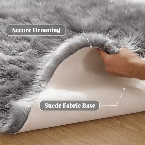 ORINOVA Large Area Rugs 9x12 Living Room Grey Fluffy Rug Faux Sheepskin Washable Fuzzy Fur Rugs for Bedroom Rectangle Nursery Rug - image 2