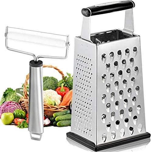 Käsereibe Aktenvernichter Box Reibe und Dicke Käse Schneider Messer 4-Seitige Edelstahl Reibe Box