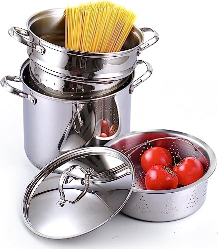 Cooks-Standard-Pasta-Pot-1810-Stainless-Steel-12-Quart-Spaghetti-Cooker-Steamer-Stock-Pot-Multipots-with-Strainer-Insert-Stainless-Steel-Lid-4-Piece-Set