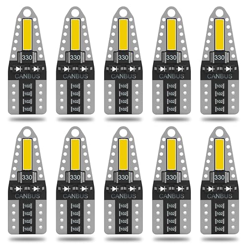 QAUBEN CanBus 194 W5W LED Bulb 175 168 2825 T10 Wedge 7020 Chipsets Car Interior Side Marker Map Dome Trunk Door Courtesy Number Plate Lights 6000K White DC 12V 2.3W (Pack of 10)