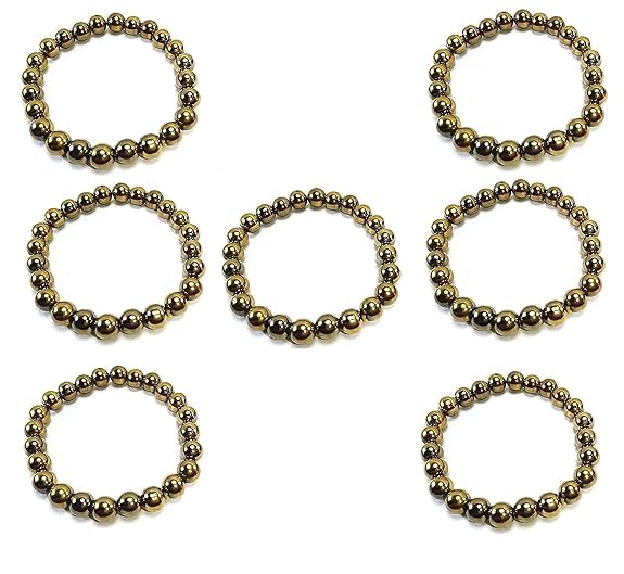 Nebula StonePack of 7 Natural Certified Golden Pyrite Bracelet for Men and Women for Reiki Healing and Crystal Healing Attract Wealth and Prosperity (7)