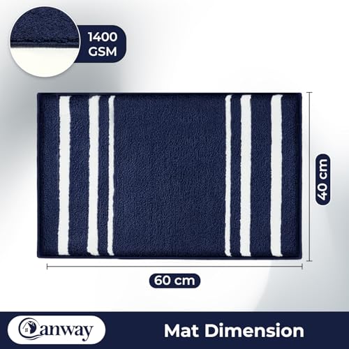 Image of CANWAY 1500 GSM |Pack of 2 | 60x40 cm| Microfiber Anti-Skid Bathroom Door Mat | Ultra Soft Plush & Super Absorbent | Quick-Dry, Washable Floor Rug for Bathroom & Door |Navy Blue