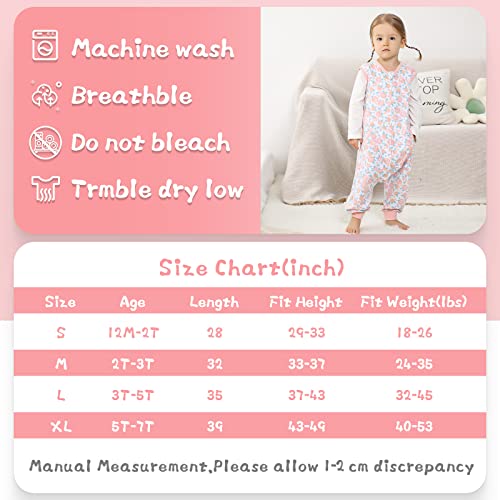 Image of WONDAY Toddler Sleep Sack with Feet, 0.5 Tog Sleeping Sacks for Walking with Legs 12-18 Months 2T 3T 4T 5T (Rose, 3T-5T)