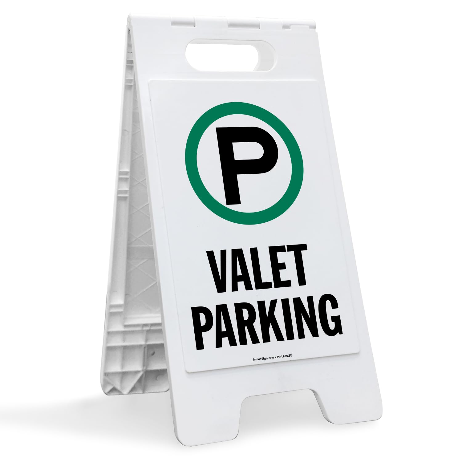 SmartSign 25 x 12 inch “Valet Parking” Two-Sided Folding Floor Sign, Digitally Printed Plastic, Green, Black & White