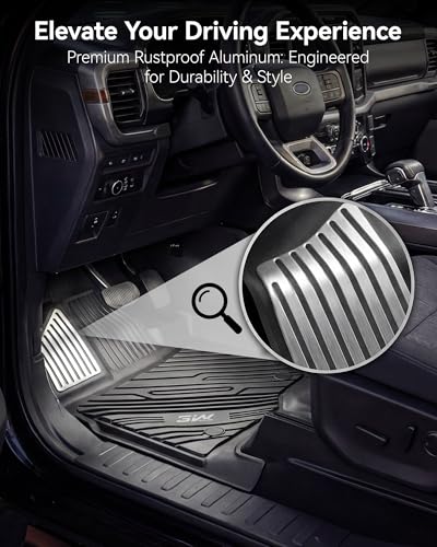 Image of 3W Floor Mats (with Metal Pedals) & Box Mat Fit for Ford F-150 2015-2026 & F150 Lightning 2022-2025 SuperCrew, TPE All Weather Car Mats Custom Fit Accessories