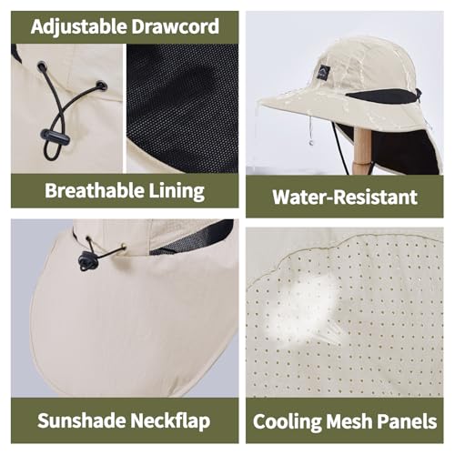 Image of ZOORON Kids Sun Hat with Neck Flap UPF 50+ UV Protection Wide Brim Breathable Fishing Safari Beach Summer Hat for Boys Girls