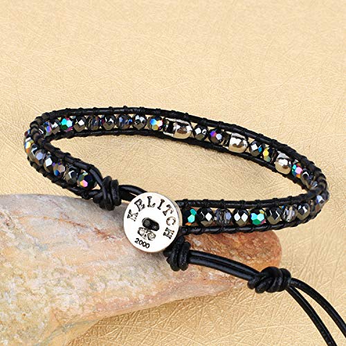 Image of KELITCH 925 Silver Skull Bracelets Wrap Bracelets Women Crystal Beaded Bracelets on Natural Leather