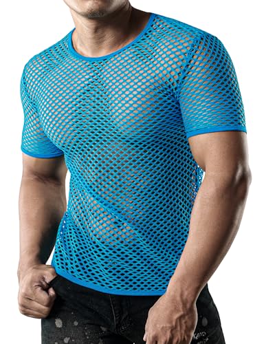 JOGAL Men's Mesh Fishnet Fitted Short Sleeve Muscle Top2