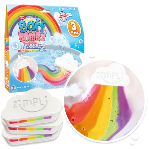 3 x Large Cloud Rainbow Bath Bombs from Zimpli Kids Special Effect Bath Bombs for Children Handmade Bubble Bath Fizzies Gift Set Organic Moisturising Vegan Friendly and Cruelty Free