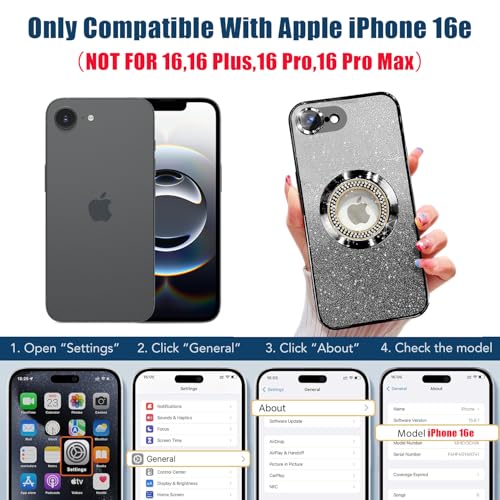 Image of Misscase for iPhone 17e Case& iPhone 16e Magnetic Glitter Case Compatible with MagSafe,Full Protection Slim Shockproof Anti-Scratch Case with Camera Lens Protector Dust-Proof Cover for Women Black