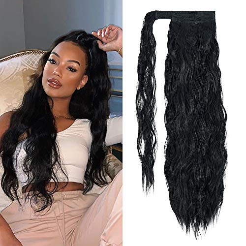 SHEDOWIG Ponytail Extension Long Curly Synthetic PonyTails Hair 24 Inch Wrap Around Clip in Ponytail Hairpieces for Women