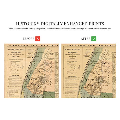 Historix Vintage 1881 The Journeys And Deeds Of Jesus Map - 18X24 Inch Vintage Map Wall Art - Scriptural Index On A New Map Of Palestine - Bible Study Map - Biblical Map - Biblical Poster #TOP2