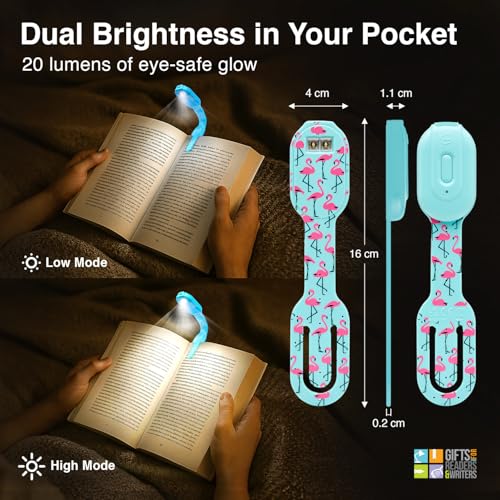 Flexilight wiederaufladbare Leselampe | 2 in 1 Lesezeichen Buch Licht | LED Clip On Leselampe | Kinder und Erwachsene Buchlampe | Buchzubehör | Geschenk für Leser, Buchliebhaber