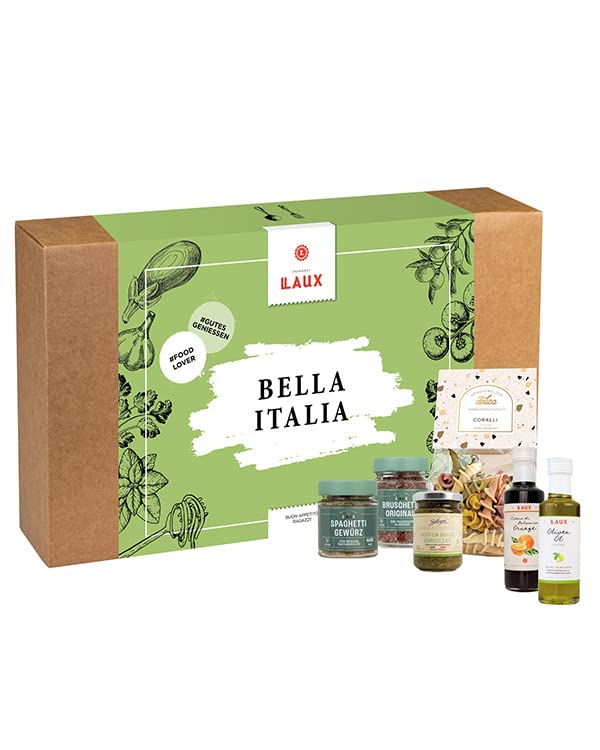 LAUX Bella Italia Set - Geschenkbox mit 6 Italienischen Feinkost-Spezialitäten - Aus Hochwertigen Zutaten - Geschenke für Frauen - Weihnachtsgeschenke