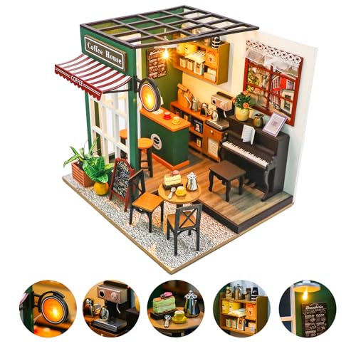 DIY Miniature Dollhouse Kit, Minihouse Crafts for Adults, Wooden Mini Craft Coffee Shop, Mini House Building Kit, Book Nook Kit?Diy Booknook Kit, Dollhouse Home Decor