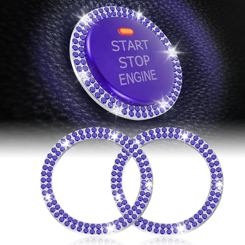 LivTee Car Engine Start Stop Decoration Ring, Crystal Double Rhinestone, Bling Car Interior Accessories for Women, Key Ignition & Knob Bling Ring, Push to Start Button Cover/Sticker, Dark Blue