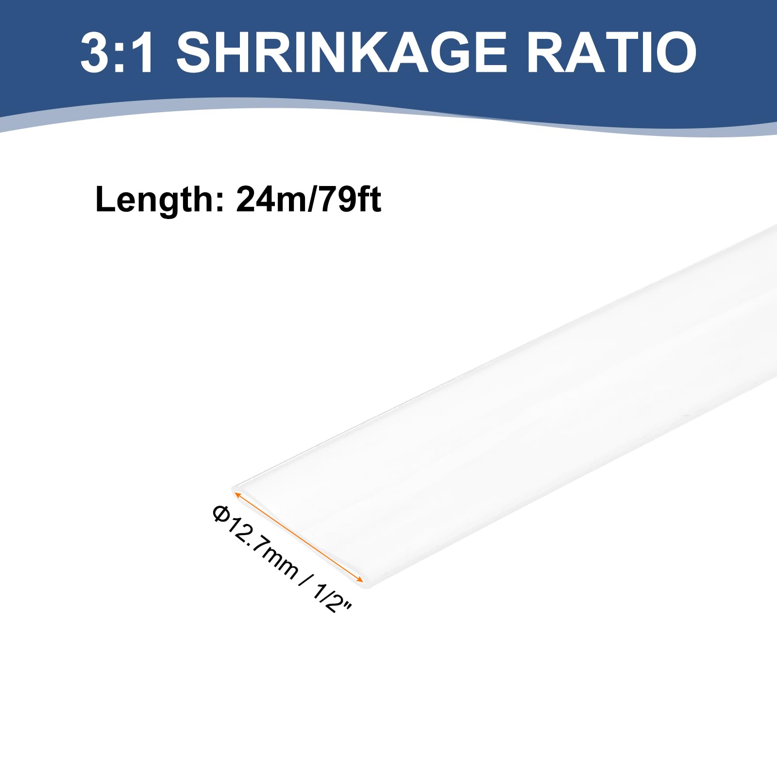 sourcing map Tubo termorestringente da 12,7 mm, adesivo impermeabile 3:1, di grado marino, tubo termorestringente per fili, 24 m, trasparente