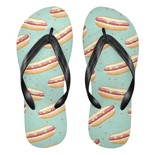 Flip Flop Sandals Cartoon Hotdogs Print for Casual Summer Men and Women for Beach Outdoor XS