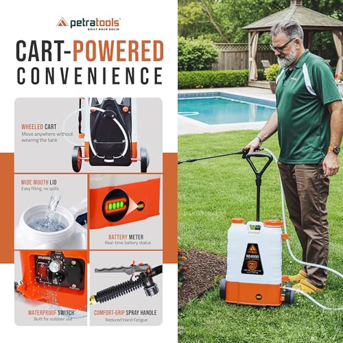 Image of PetraTools HD4000 Battery Powered Backpack Sprayer w /Cart, 8 Hr Runtime