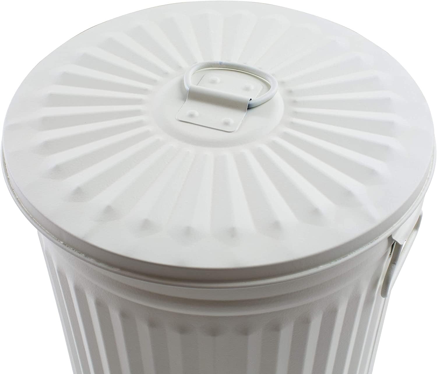 2 Bidoni in metallo laccato a polvere con manici e coperchio design retrò + 5 sacchetti per pattumiera | Bianco crema | Ø 44 cm | Capienza 62L