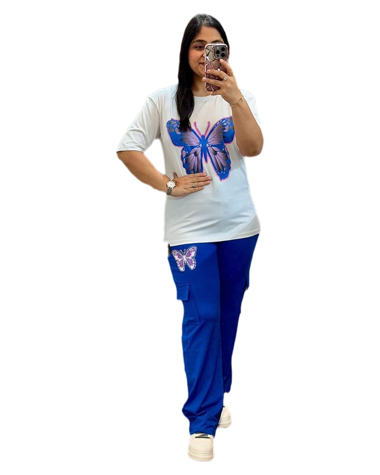 Women's Trendy Butterfly Print T-Shirt & Cargo Co-ord Set – Casual Summer Outfit for Women-image-38