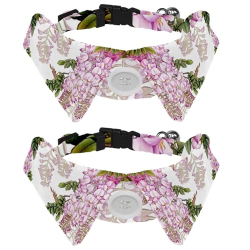 Confezione da 2 collari per cani con papillon e campana, lilla con risvolto regolabile con design a bavero per gatti di piccola taglia