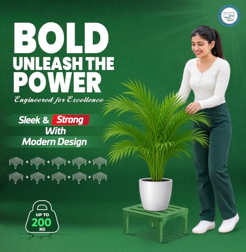 Image of DVI Heavy Duty Green Plant Stand | Pack of 10 | Strong, Durable, Rust-Proof | Supports Up to 200 Kg | Indoor & Outdoor Use | Pot Stand for Big Size Plants | All Weather Resistant Pot Stand