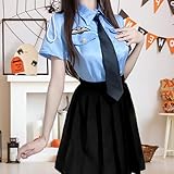 [fanituhan] ポリス コスプレ ポリス服 警察 婦警 セクシー 3点セット コスチューム衣装 青色 黒いストキング付き メイド服 レディース ワンピース ドレス 可愛い かわいい 仮装 制服 cosplay ハロウィン 日常服 舞台 摄影