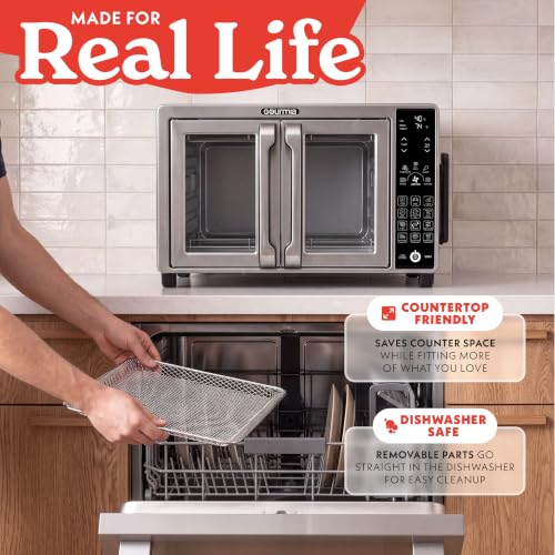 Image of Gourmia French Door Air Fryer Toaster Oven - 6 Slice Capacity, Temperature Probe, 18 Cooking Presets, FryForce, Digital Display, 3 Rack Positions, Dishwasher-Safe Accessories, Stainless Steel