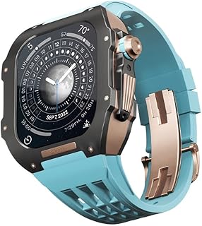 BCMCBV Kit de modificação de relógio, kit de pulseira de relógio de luxo para Apple Watch 8 Ultra de 45 mm, pulseira Viton de luxo, capa de titânio para Iwatch 7 8 e modificação de atualização de 45 mm