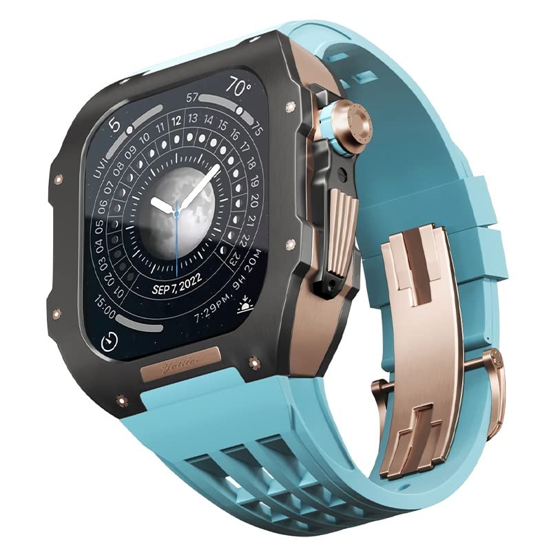 Tytanowe etui, gumowa opaska do Apple Watch serii 7, 8, zamienny, wysokiej jakości silikonowy pasek, luksusowy pasek do zegarka iWatch 45 mm