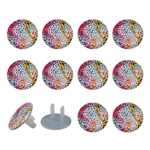 24 Pcs Outlet Covers Baby Child Proofing, Colorful Leopard Pattern Electrical Safety Socket Protection Caps, 2-Prong Power Wall Plate Safety Plugs Covers