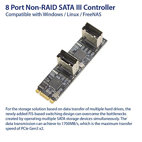 Image of 8 Port Non-RAID SATA III 6Gbp /s to M.2 B+M Key Adapter PCI-e 3.0 x2 bandwith