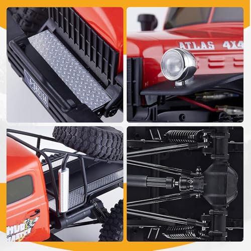 Image of EAZYRC FMS Rochobby 1 /10 Atlas Ready Set RC Crawler RC Truck 4X4 with Lighting, 2.4GHz Radio,Ball Bearing, Metal-Gear Full,4 Link Suspension,Rapid Separation Car Body for Adult (Orange)