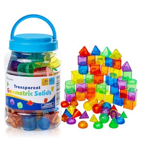 Image of Odoorgames 60 Pcs 3D Shapes for Teaching - Geometric Solids for Kids,Light Table Manipulatives,Translucent Toy for Light Table