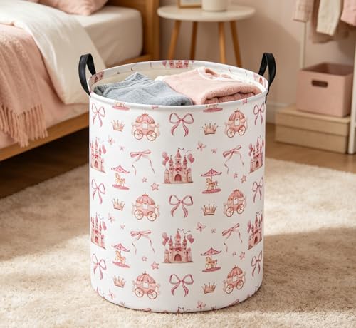 Image of Essme Kids Laundry Basket,Castle Hamper Waterproof Storage Bin for Girls, Pink Hamper,Gift Baskets(Castle)