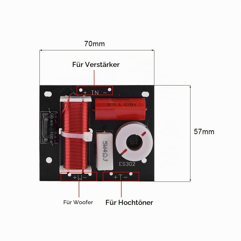 Fdit 2 x Frequenzsplitter für Lautsprecher, 400 W, Hoch/Bass, 2 Wege, 2 HiFi-Lautsprechereinheiten, 4 – 16 Ohm, Hochleistungs-Impedanz, Hi-Fi-Filter, Crossover-Audio, Woofer und DIY-Modul