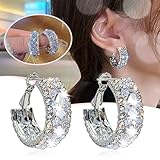 Qinday Women Sterling Silver Cubic Zirconia Hoop Earrings Princess Cut Sparkly Rhinestone Diamond...