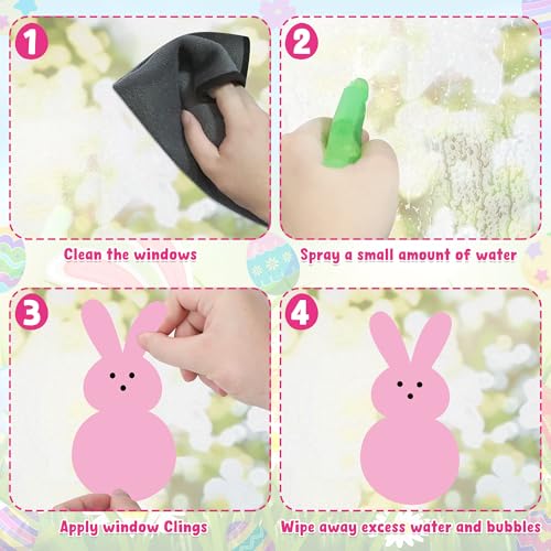 Image of 9 Sheets Easter Window Clings, 152PCS Double Sided Easter Party Clings for Glass Windows with Bunny Egg Flower, Reusable Happy Eggs Bunny Window Decals Stickers for Home Office Decorations