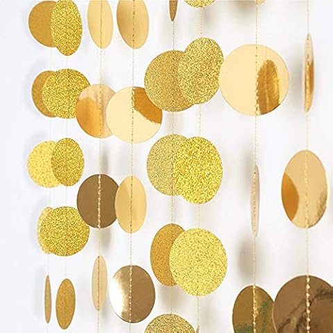 Cheerland Shinning Glitter Gold Circle Dots Garland Kit for Party Decorations Hanging Steamers Banner Backdrop Poka Dot Garlands for Birthday Baby Shoer Wedding Engagement Sweet 16 Bachelorette Cover