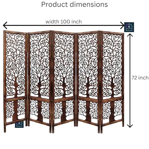 Image of Wooden Room Partition /Screen /Room Divider /Room Separator Traditional Handicrafts 6Ft (Dark Brown) (Tree 5 Panel)