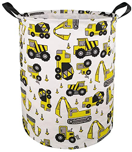 Image of Kids Laundry Hamper Clothes Gift Basket Storage Laundry Baskets Organizer Bin with Handles for Nursery Room (Excavator)
