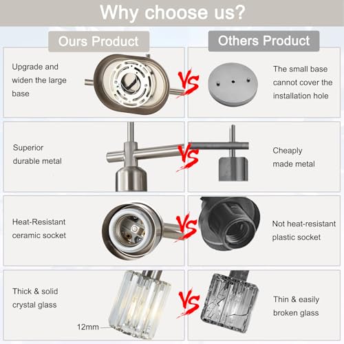 Image of Crystal Bathroom Vanity Light, Brushed Nickel Bathroom Lighting Fixtures, 3-Light Modern Wall Sconces with Crystal Clear Shades for Bedroom Living Room