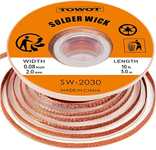 TOWOT Tresse à Dessouder, Trèsse dessouder de 3 m de long utilisée pour enlever la soudure et démonter les composants électriques, tresse de dessoudage(2.0mm 3.0m) Cover
