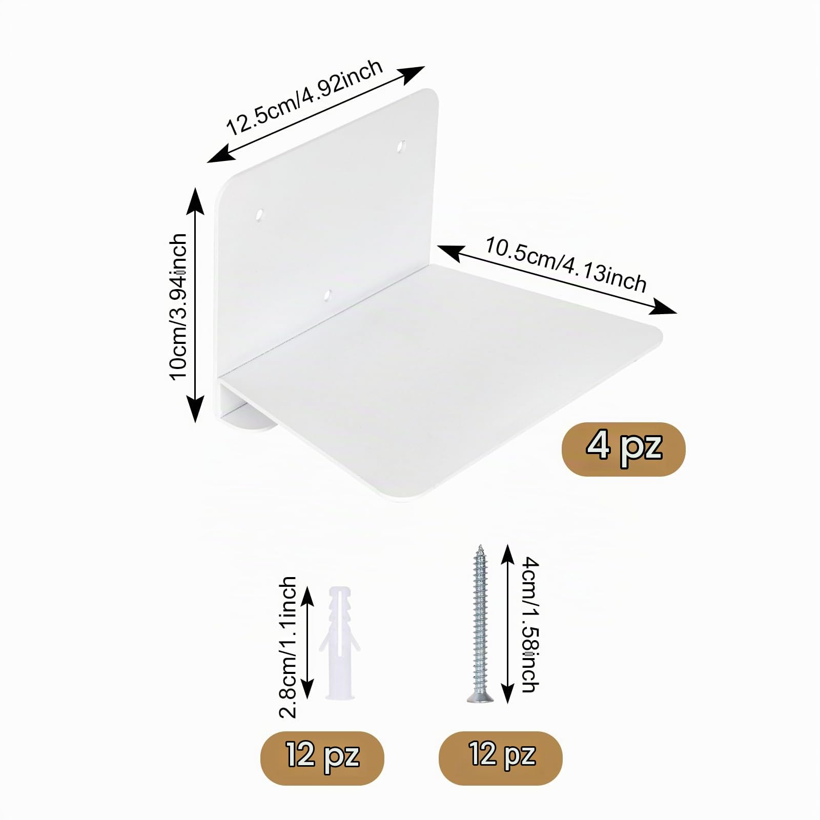 4 Pcs Mensole da Muro per Libri, Librerie Mensole da Muro Bianche, Mensole Sospese Invisibili Metallo, Libreria a Muro Sospesa, Scaffale da Parete in Metallo per Cameretta Bagno Cucina Ufficio Salotto