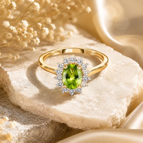Image of Princess Diana Inspired Halo Birthstone Ring for Women Girls | Pure 925 Sterling Silver with AAA+ Natural Gemstone | 18K Gold-Plated | Best Gift for Birthday, Anniversary, or Valentine�s Day