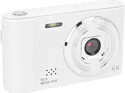 Câmera Digital 4K 50MP com Zoom 8× | Filmadora HD para Vídeo, Vlog e Fotografia | Autofoco, Tela LCD Flip, Sensor CMOS Compacta (branco)