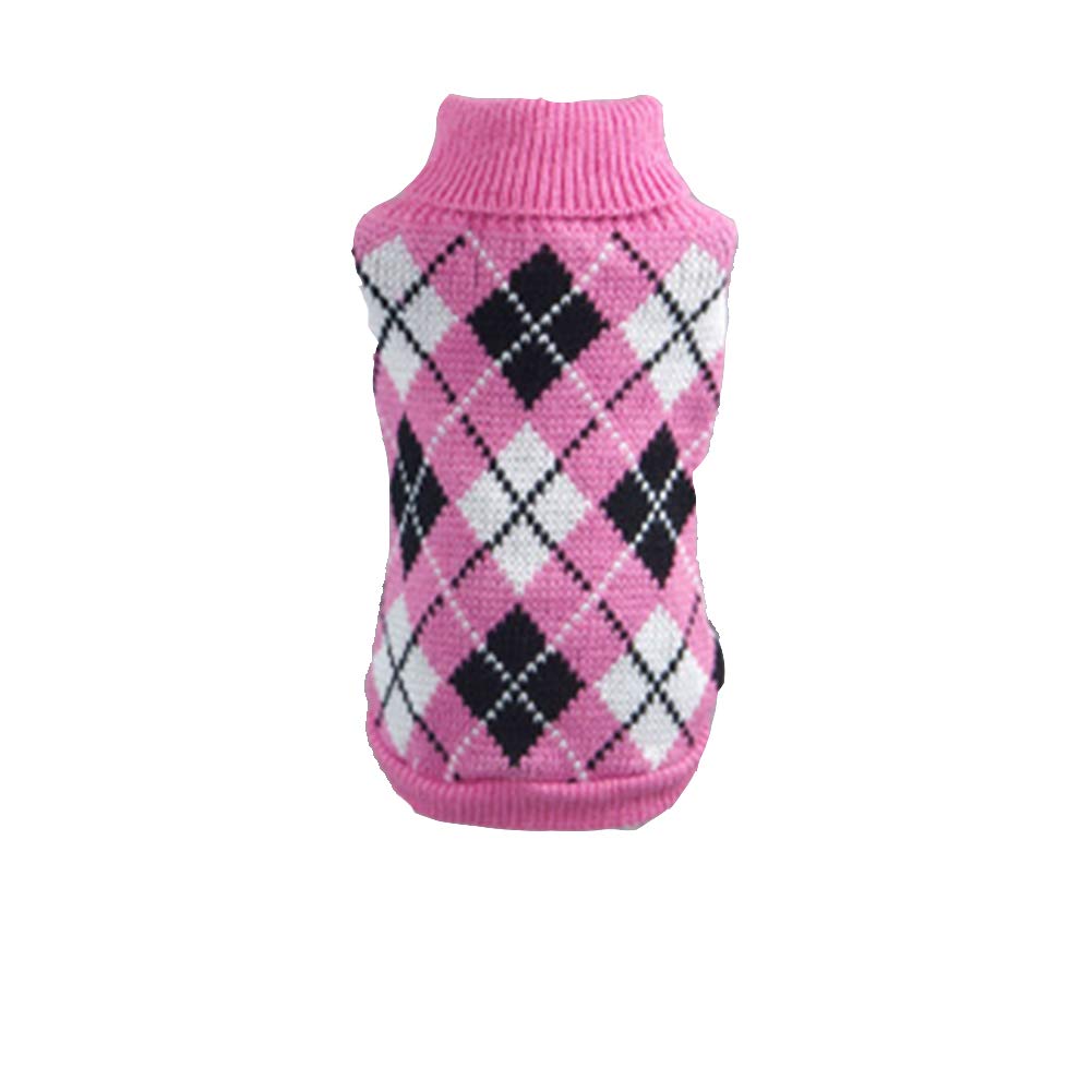 Argyle Dog Knitted Sweater Elegant Soft Knitting Pullover Pet Puppy Cat Winter Warm Vest Coat Rose red XXL