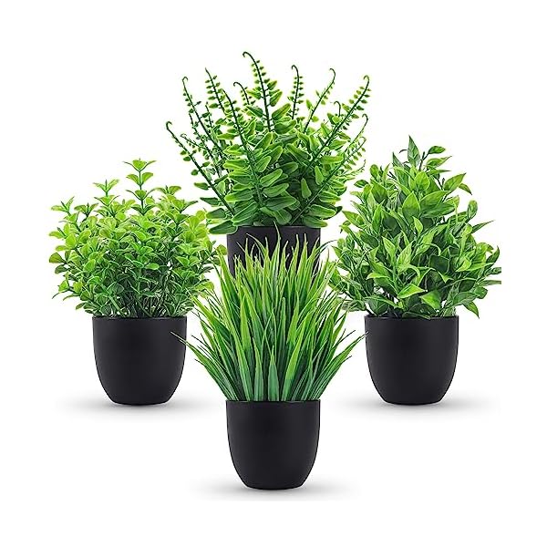 Der Rose Fake Plants 4 Packs Artificial Plants Small Faux Plants Black Bathroom Accessories for Halloween Bathroom Home Kitchen Coffee Table Office Desk Decor Indoor